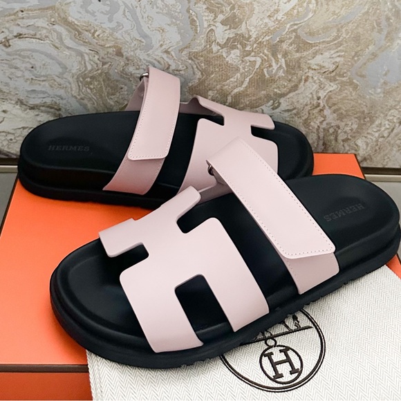 Hermes Calfskin Womens Chypre Rose Cancan Sandals